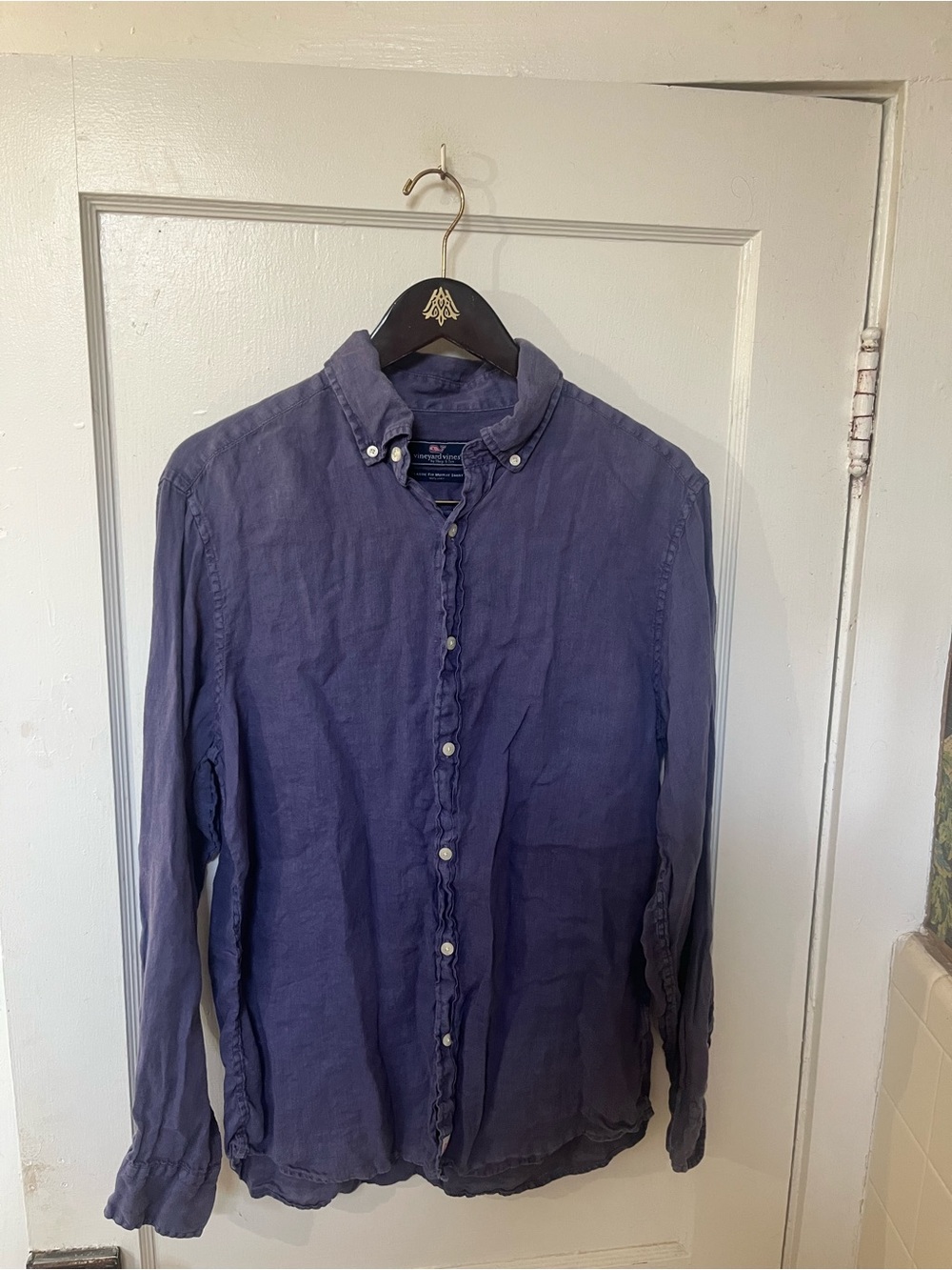 Vineyard Vines Murray Shirt Men’s M Classic Fit 100% Linen Navy Blue EUC